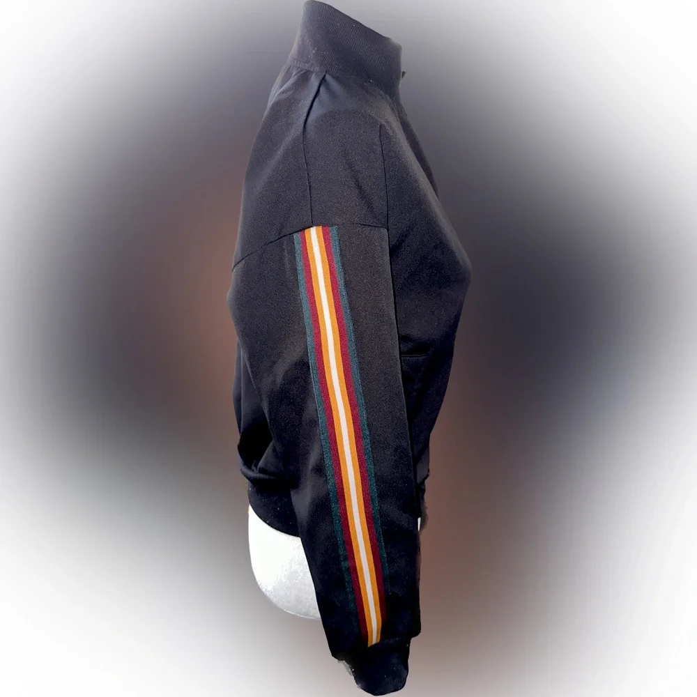Black Jacket with Red Green Orange White stripes size S - Picture 3 of 15